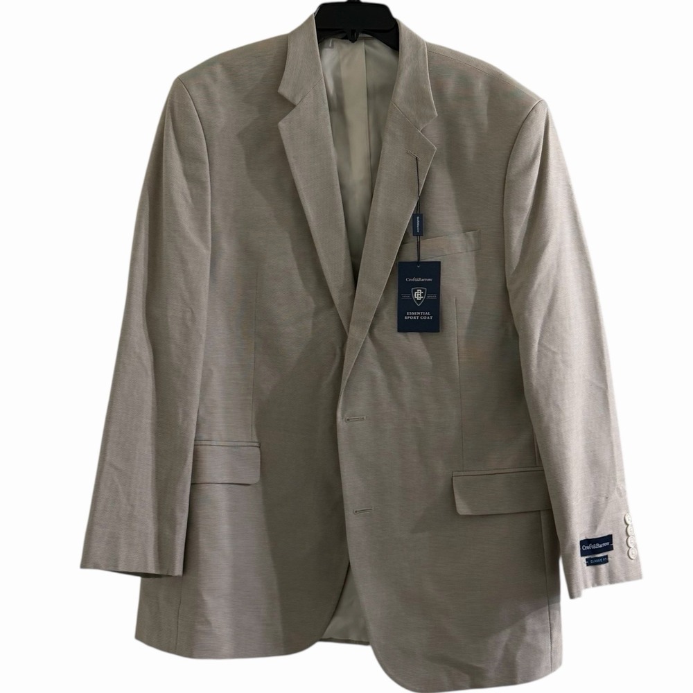 Croft & Barrow Essential Sport Coat Mens 44L Classic Fit Tan Microcheck 2 Button